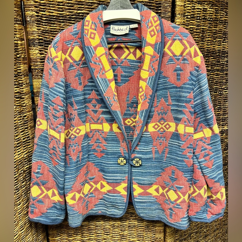 Flashback Vintage Aztec‎ Blazer - Blue and Orange- Large, Womens